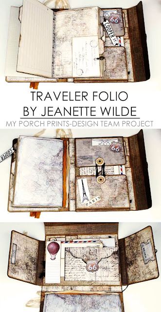 Tim Holtz Folio, Junk Journal Folio, My Porch Prints, Handmade Journals Diy, Diy Journal Books, Mini Album Tutorial, Prints Design, Album Scrapbooking, Vintage Junk Journal