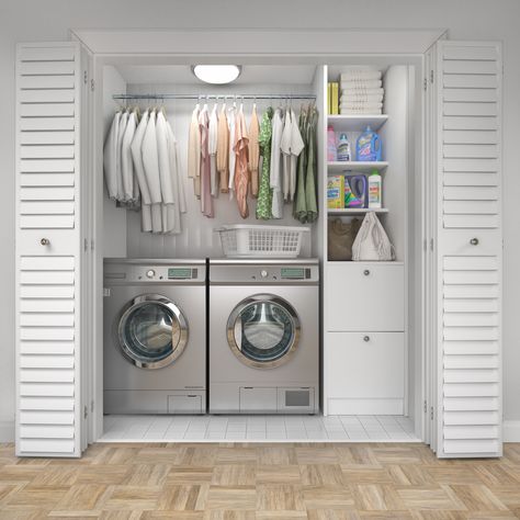 The Best Compact Washer and Dryer for Your Laundry Space - Bob Vila Washer Dryer Closet, Converted Closet, Diy Kast, Compact Washer And Dryer, Laundry Cupboard, Compact Washing Machine, Laundry Chute, Closet Diy, Compact Laundry