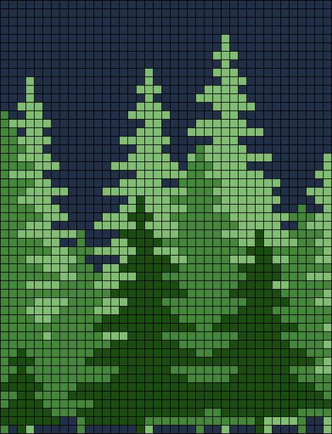 Pixel Art Christmas Pattern, Blanket Alpha Pattern, Landscape Alpha Pattern, Tree Alpha Pattern, Nature Alpha Pattern, Forest Cross Stitch Pattern, Grid Crochet, Crochet Tree, Forest Pattern