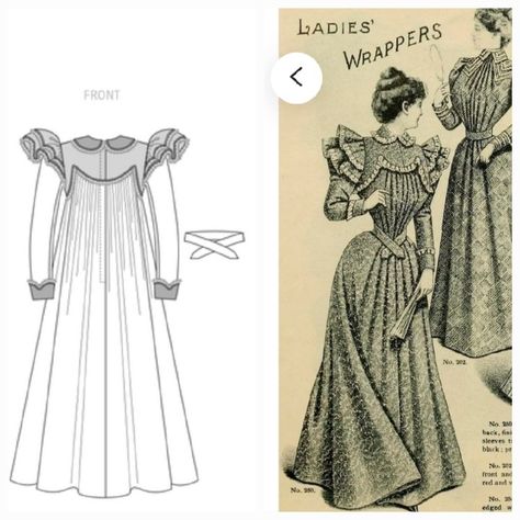 1890 Tea Gown, 1910 Dress Pattern, Victorian Tea Gown Pattern, Victorian Maternity Dress, Edwardian Wrapper Dress, Historical Loungewear, Victorian Tea Gown, Edwardian Maternity, Tea Gown Pattern