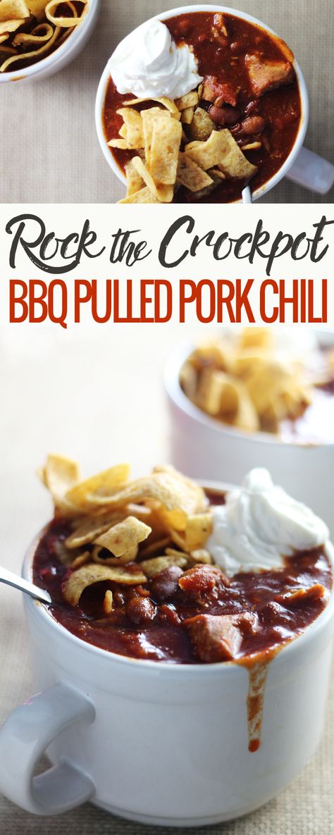 Pulled Pork Chili Recipe, Easy Crockpot Chili, Amazing Chili, Pork Chili Recipe, Bbq Chili, Crockpot Pulled Pork Bbq, Chili Sweet, Pulled Pork Chili, Chili Crockpot