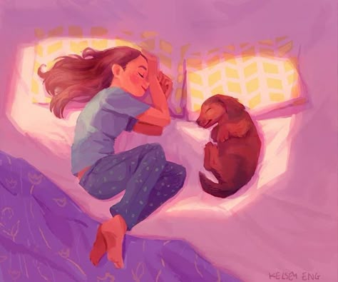 Bed buddies - Illustration inspiration #illustration A Girl And Her Dog, Girl And Her Dog, Year Of The Dog, Me And My Dog, Illustration Art Girl, The Pencil, Dreamy Art, Girl And Dog, Girls Cartoon Art