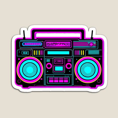 Get my art printed on awesome products. Support me at Redbubble #RBandME: https://www.redbubble.com/i/magnet/Copy-of-Neon-Boombox-by-DianaSadGirl/157647124.TBCTK?asc=u Boom Box Illustration, Boombox Art, Retro Neon, Disco Party, Just Dance, Heat Press, Art Lessons, Eden, My Art