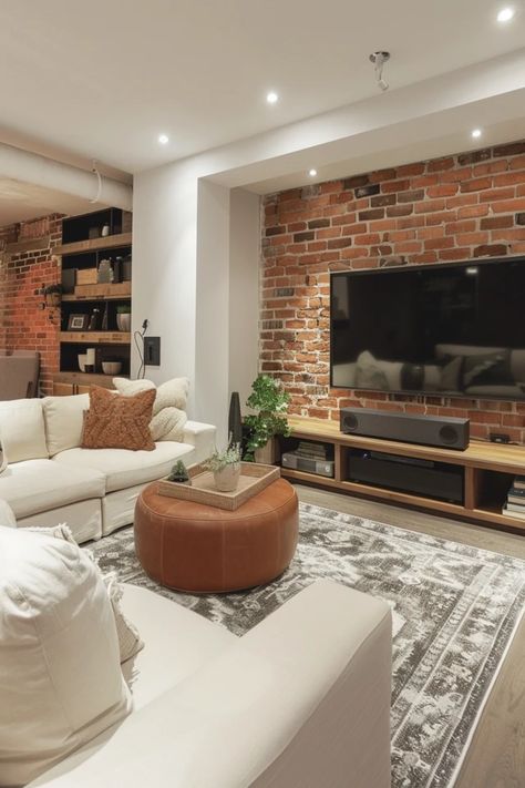 5 Tips for Cozy Basement TV Rooms Rustic Basement Design Inspiration, Basement Hangout Ideas, Tv Room Ideas Cozy, Basement Tv Room, Basement Apartment Ideas, Small Finished Basements, Basement Tv Rooms, Small Basement Design, Small Tv Room