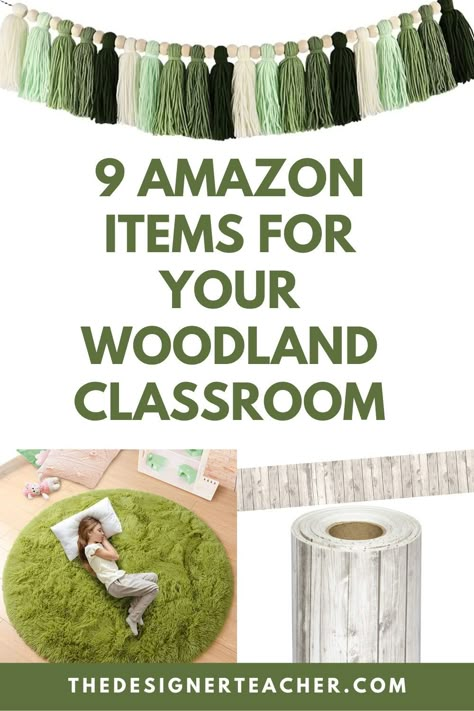 Does your classroom have a woodland theme? Check out these nine classroom decor finds from Amazon! Forest Inspired Classroom, Calming Preschool Classroom Decor, Woodland Animals Theme Classroom, Scandi Mountains Classroom Decor, Classroom Woodland Theme, Nature Preschool Classroom Decor, Cute Classroom Themes Preschool, Woodland Preschool Classroom, National Park Classroom Decor