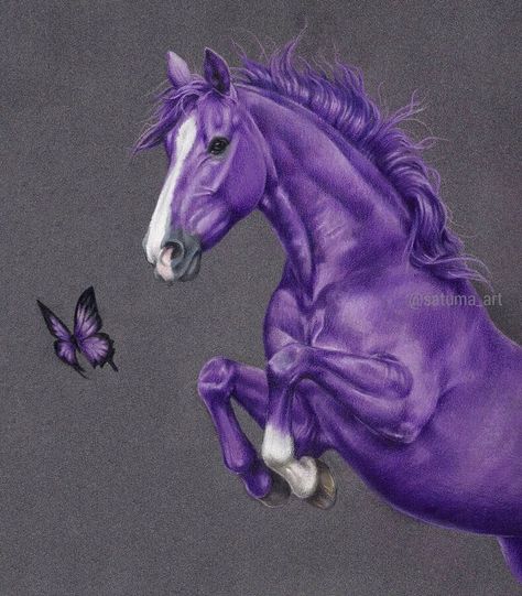 Animal Pastel Drawing, Horse And Butterfly, Butterfly Pastel, Purple Board, Horse Art Drawing, Horses Art, Bull Painting, Autumn Animals, Horse Paintings