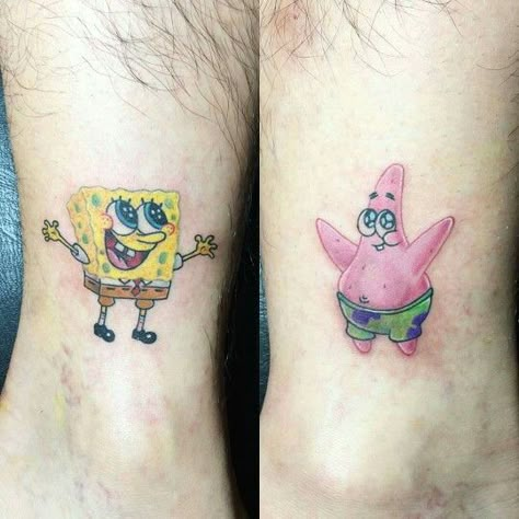 Spongebob And Patrick Matching Tattoos, Spongebob And Patrick Tattoo, Patrick Tattoo, Spongebob Tattoo, Matching Bff Tattoos, Matching Friend Tattoos, Spongebob And Patrick, Bestie Tattoo, Fashion Tattoo