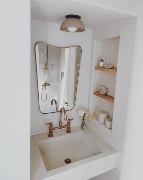 Tiny Bathroom Layout, Tiny Powder Rooms, Tiny Powder Room, Powder Room Vanity, Modern Bathroom Interior, Compact Bathroom, Small Vanity, Tiny Bathrooms, Tiny Space