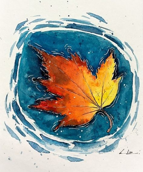 Abstract Art Reference, Maple Leaf Watercolor Paintings, Fall Leaf Painting Acrylic, Watercolour Fall Leaves, Autumn Season Drawing, Watercolor Fall Paintings, Autumn Leaf Drawing, Autumn Aesthetic Art, Autumn Watercolor Paintings