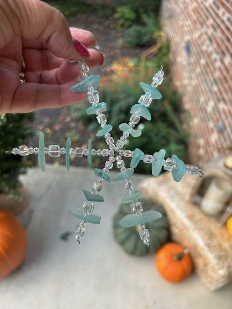 Seaglass Snowflake, Nautical Christmas Ornaments, April Crafts, Nautical Christmas, Icicle Ornaments, Snow Flakes, Easter Decorations Christian, Christmas Crafts For Gifts, Easter Decorations Outdoor