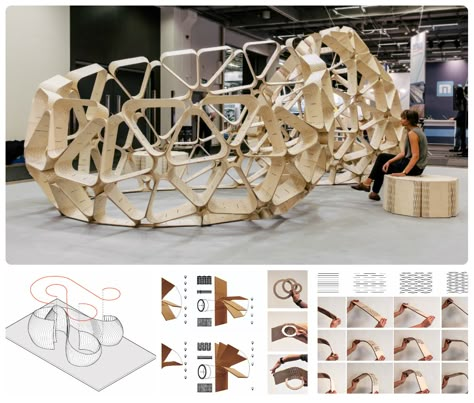 Digital Wood - Design & fabrication of a full-scale exhibition structure in plywood  Team : Viktoria Henriksson, Emil Poulsen and Oscar G... Kinetic Architecture, Masters Thesis, Plywood Design, 3d Design Software, Pavilion Design, Wood Magazine, Parametric Architecture, Digital Fabrication, Parametric Design