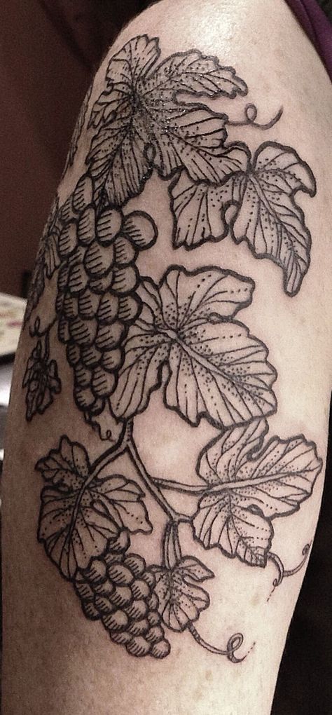 Grapes Tattoo Design, Grape Leaves Tattoo, Grape Vine Tattoo Men, Grape Leaf Tattoo, Grapevine Tattoo, Grape Vine Tattoo, Grape Tattoo, Wine Tattoos, Thoughtful Tattoos