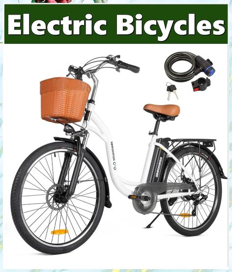 KORNORGE Electric Bike for Adults - 26" City Commuter Ebike, 350W Motor with Removable 36V/12.5Ah Battery, Shimano 6-Speed an Electric Bicycles, Child Rearing, Cruiser Bike, Female Male, Electric Bicycle, Rear Seat, Shock Absorber, Electric Bike, Seat Cushion