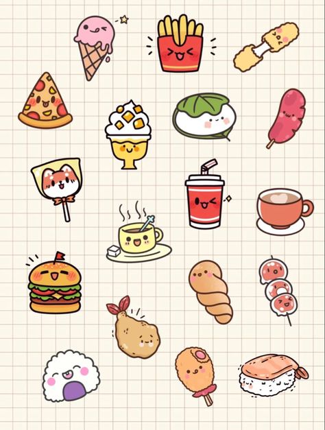 Doodles Kawaii, Zestaw Ikon, Food Doodles, 귀여운 음식 그림, Cute Easy Doodles, Cute Food Drawings, Easy Doodles Drawings, Cute Doodles Drawings, Cute Kawaii Drawings