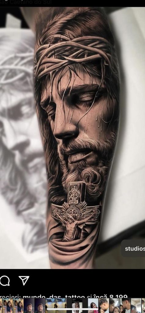 Catholic Sleeve Tattoo Men, Catholic Sleeve Tattoo, Sleeve Tattoo Men, Man Tattoo, Sleeve Tattoo, Hand Tattoos, Tattoos For Guys, Tattoo Ideas, Jesus