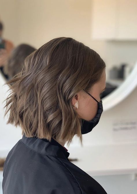 Ash Brown Hair Short Bob, Short Brown Dimensional Hair, Short Lob Haircut Layered, Ash Brown Bob Hair, Ash Brown Hair Bob, Brown Chin Length Hair, Short Hair Ash Brown, Ash Brown Bob Haircut, Short Burnett Hair