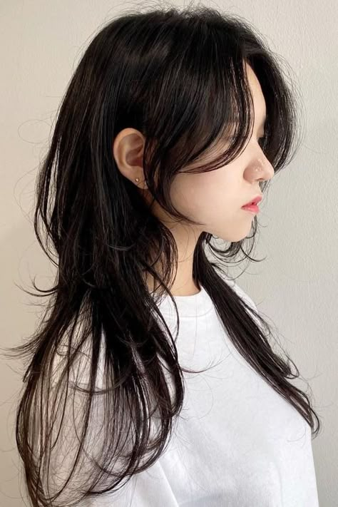 Long Layers With Curtain Bangs Korean Curtain Bangs, Long Layers With Curtain Bangs, Layers With Curtain Bangs, Sleek Short Hair, Bangs Wavy Hair, Bangs Ponytail, Face Framing Curtain Bangs, Hair Inspiration Long, Face Framing Bangs