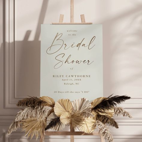 White And Gold Bridal Shower Ideas, Welcome Easel, Bridal Shower Inspiration, Modern Bridal Shower, Handwritten Calligraphy, Boho Bridal Shower, Gold Bridal Showers, Shower Inspiration, Simple Rose