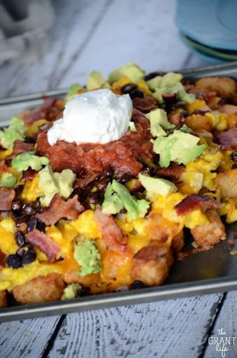 Loaded #Breakfast #Totchos Recipe on Yummly Breakfast Totchos, Cheese Beans, Totchos Recipe, Avocado Sour Cream, Breakfast Tacos Recipe, Breakfast Nachos, Diner Food, Tator Tots, Diner Recipes