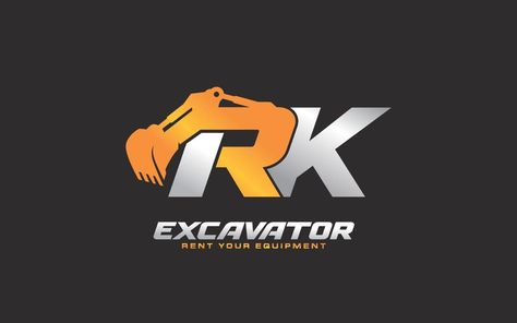 RK logo excavator for construction company. Heavy equipment template vector illustration for your brand. Excavator Logo Design, Construction Equipment Logo, Heavy Equipment Logo, Excavator Vector, Rk Logo, Excavator Logo, Construction Logos, Management Logo, Vehicle Signage