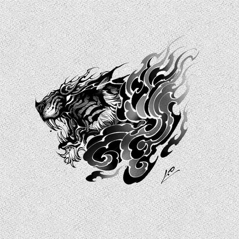 Indonesian Tiger Tattoo, Angry Tiger Tattoo Design, Tiger And Skull Tattoo Design, Japanese Style Tiger Tattoo, Japanese Symbols Tattoo, Creepy Tiger Tattoo, Lion Art Tattoo, Throat Tattoo, Upper Arm Tattoos