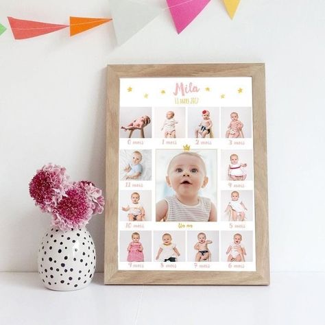 Birthday Photo Displays, Baby Photo Collages, Baby Scrapbook Album, Baby Picture Frames, Baby Posters, 1st Birthday Photos, Baby Frame, Girl Birthday Themes, First Birthday Party Themes