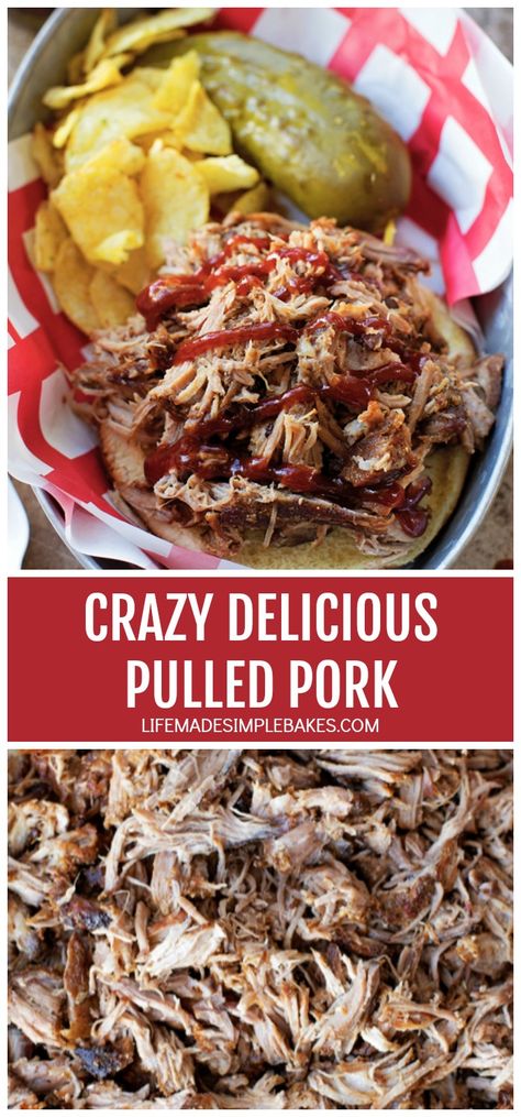 This crazy delicious pulled pork couldn't be easier to make! Season, sear, simmer, and let your oven do the rest! #pulledpork #easypulledpork #crazydelicouspulledpork #quickandeasypulledpork #homemadepulledpork Baked Pulled Pork, Dutch Oven Pulled Pork, Pork Oven, Homemade Pulled Pork, Pulled Pork Oven, Braised Chicken Recipes, Easy Pulled Pork, Life Made Simple, Pulled Pork Recipes