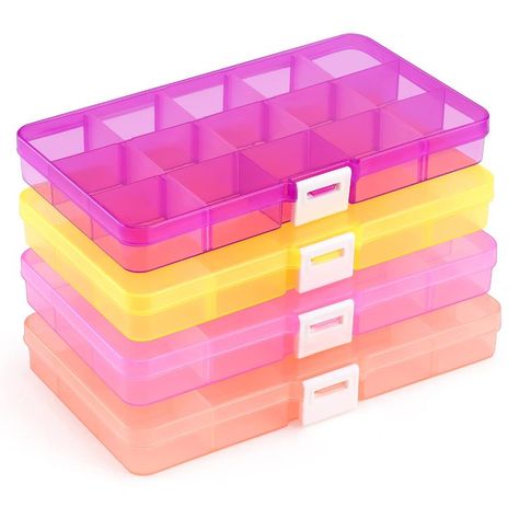 PRICES MAY VARY. 【Handy Small Size】Small plastic storage box outer size: 6.9×3.9×0.9in, each grid size: from max 6.8×1.2×0.8in to min 1.3×1.2×0.8in. Boxes are SMALL, please confirm the size before order 【Adjustable Grid】The length is changeable and the wideth is fixed, you can creat 6 to 15 compartments to fit individual need. ATTENTION: Buttons are removable and can be reattached if they come off 【Quality Material】Made of sturdy high-transparency plastic, these plastic organizers are durable an Bead Organizer, Bead Organization, Earring Storage, Bead Storage, Travel Box, Earring Organizer, Plastic Box Storage, Plastic Jewelry, Organiser Box