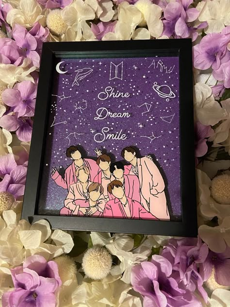 Kpop Glass Painting, Bts Glass Painting, Painting On Glass Frame, Acrylic Glass Painting, Bts Painting, Army Crafts, Bts Happy Birthday, Kpop Diy, Diy Birthday Gifts For Friends