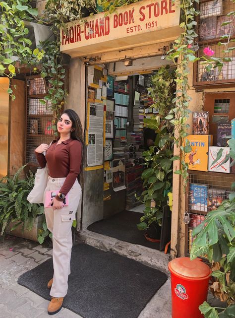 Girl posing outside of fakir chand book store Book Aesthic, Book Store, Bookstore, Books, Quick Saves