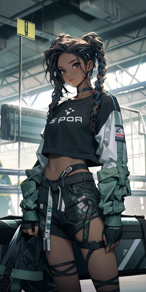 Created with Midjourney Ai #Character #Fantasy #Anime #cartoon #cyberpunk #sci-fi Cyberpunk Beach, Cartoon Cyberpunk, Cyberpunk Concept Art, Anime Cartoon, Cartoon Images, Shorts With Tights, Me Me Me Anime, Casual Outfit, Cartoon Characters