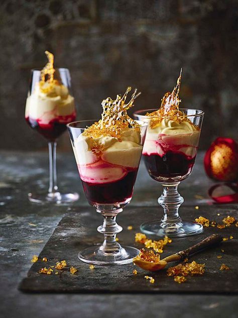 Mulled berries with Champagne syllabub Xmas Desserts, Types Of Desserts, Xmas Food, Food And Travel, Fancy Desserts, Christmas Cooking, Eat Dessert, Decadent Desserts, Christmas Baking