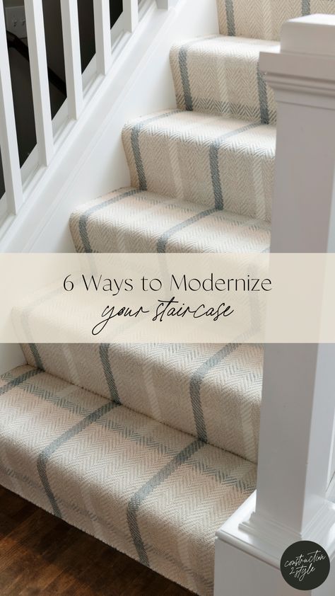 A stair runner is a piece of carpet that runs in the center of the stairway. The edges are exposed, which allows the wood to show through on the sides. Different Carpet On Stairs And Landing, Carpeting On Stairs, Carpet In Stairs, Carpeted Stairs With Wood Floors, Carpet On Stairs Only, Stairs Runner Ideas, Staircase Ideas Carpeted, Stairway Carpet Runner, Staircase Carpet Ideas