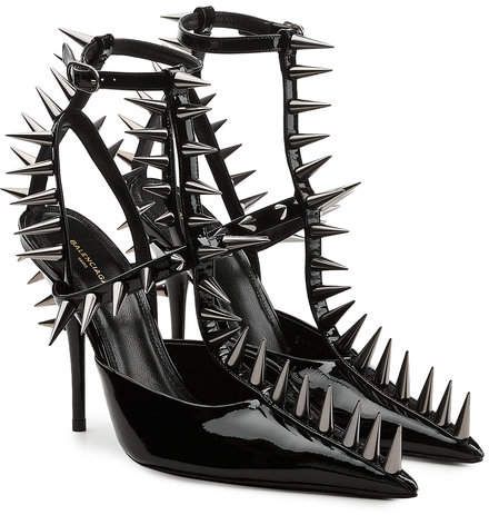 Balenciaga Patent Leather Pumps with Spike Embellishment Studded Leather Heels, Goth Heels, Edgy Shoes, Spiked Heels, Designer Wedding Shoes, Balenciaga Black, Accessories Bags Shoes, 2023 Trends, Spike Heels