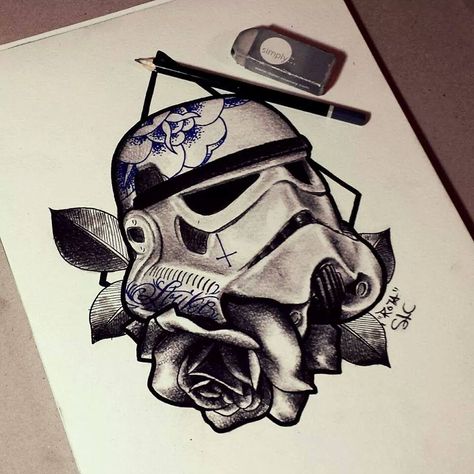 Starwars Tattoo Designs, Tattoo Group, Otto Tattoo, Stormtrooper Tattoo, Sake Tattoo, Star Wars Stencil, Celtic Tattoo Symbols, Flash Drawing, Pocket Watch Tattoos