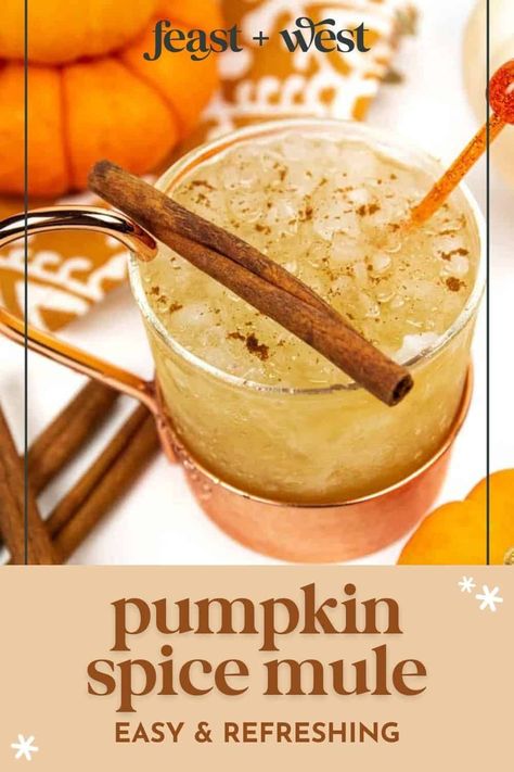 Moscow mules can be enjoyed year-round, but the ginger flavor makes them ideal for fall. https://feastandwest.com/pumpkin-spice-mule/ Homemade Pumpkin Spice Syrup, Pumpkin Spice Cocktail, Frozen Drinks Alcohol, Pumpkin Spices, Moscow Mules, Pumpkin Sauce, Pumpkin Spice Syrup, Whiskey Cocktails, Homemade Pumpkin