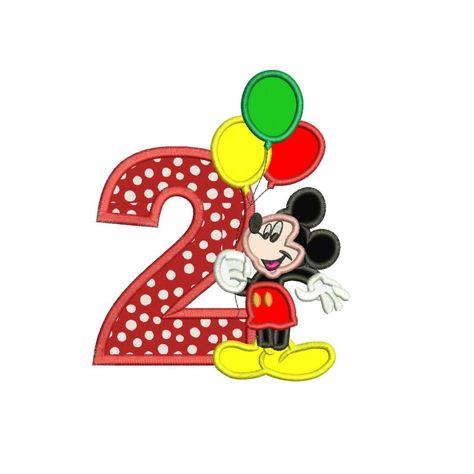 Mickey Mouse 2nd birthday Holding a Balloons Applique Design Mickey Mouse 2nd Birthday, Mickey Embroidery, Mouse Applique, Mickey Mouse Clipart, Mickey Mouse Birthday Shirt, Mouse Embroidery, Twodles Birthday, Mickey Mouse First Birthday, Mickey Mouse Silhouette