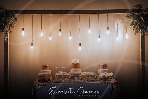 The most stunning dessert table featuring our large Reclaimed Frame with Edison Bulbs @stubtonhall 🤍 Photo thanks to @samhookphoto 📷 Florals by @vaasflorist 🌿 Lights Photo Backdrop, Luxury Event Decor, Rose Gold Wedding Decor, Corporate Events Decoration, Statement Decor, Elizabeth James, Edison Bulbs, Light Up Letters, Wedding Event Decor