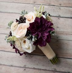 Dahlia Wedding Bouquets, Small Bridesmaid Bouquets, Bouquet Champetre, Dahlias Wedding, Wedding Flower Guide, Plum Wedding, Silk Wedding Bouquets, Silk Bouquet, Rustic Wedding Bouquet