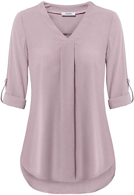 Office Tops For Women, Pink Chiffon Blouse, Floral Chiffon Top, Fitted Tunic Tops, Casual Blouse Shirts, Chiffon Tops Blouses, Floral Chiffon Blouse, Fitted Tunic, Cuffed Sleeve