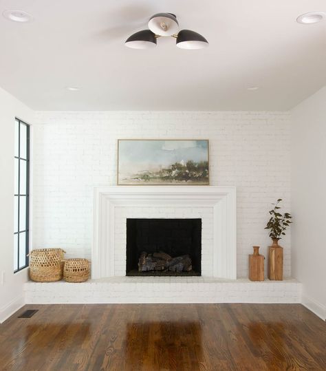 Townhouse Remodel, Plank And Pillow, White Brick Fireplace, Flip House, Build A Fireplace, Room Fireplace, Fireplace Mantel Decor, Old Oak Tree, Beautiful Rooms