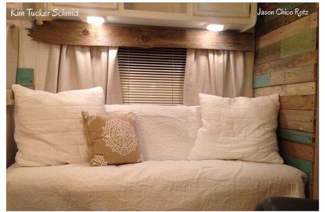 RV Window Makeover Ideas | RV Inspiration Rv Window Makeover, Window Makeover, Wooden Valance, Cabin Camper, Diy Valance, Rv Windows, Camper Windows, Wood Valance, Rv Inspiration