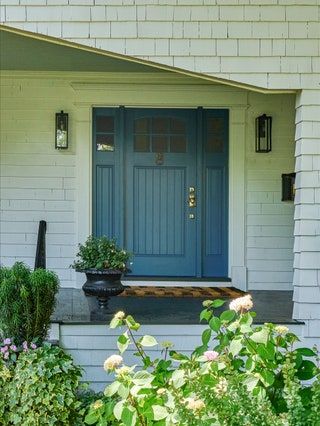 Best Front Door Colors For Cream House, Soft Blue Front Door, Haint Blue Front Door, Aqua Doors Front Entrance, Beat Blue Front Door Colors, Agean Teal Front Door, Teal Front Door, Teal Front Doors, Teal House