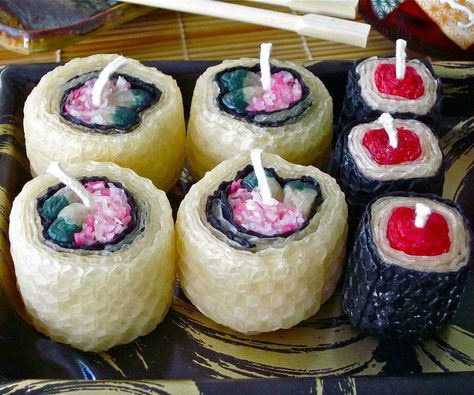 Sushi Candles, Bees Wax Candles, Rolled Beeswax Candles, Rolled Candles, Library Program Ideas, Candle Tutorial, Diy Sushi, Library Crafts, Teen Crafts