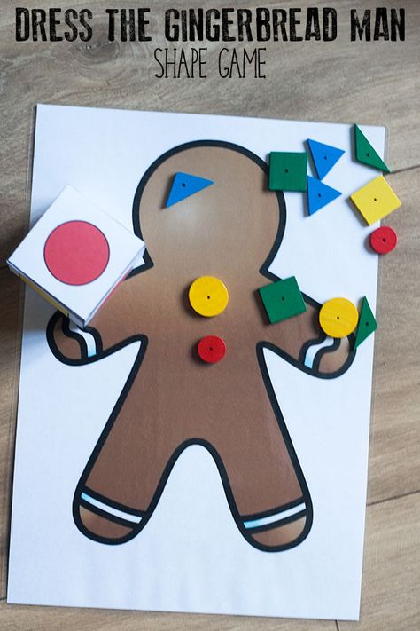 Multiple player DIY math game inspired by The Gingerbread Man focusing on learning basic shapes ideal for toddlers and preschoolers to play. via @rainydaymum Gingerbread Man Math Activities, Gingerbread Activities Preschool, Gingerbread Math Activities, Gingerbread Man Math, Gingerbread Man Preschool, Gingerbread Man Crafts, Gingerbread Unit, Gingerbread Man Activities, Gingerbread Activities