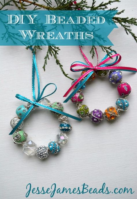 DIY Ideas With Beads - Beaded Wreath Ornaments - Cool Crafts and Do It Yourself Ideas Made With Beads - Outdoor Windchimes, Indoor Wall Art, Cute and Easy DIY Gifts - Fun Projects for Kids, Adults and Teens - Bead Project Tutorials With Step by Step Instructions - Best Crafts To Make and Sell on Etsy Beaded Wreath, Jul Diy, Beaded Christmas Decorations, Beaded Christmas Ornaments, Christmas Bead, Jesse James, Christmas Ornaments Homemade, Christmas Ornament Crafts, Disney Diy