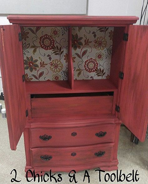 Mason Jars Diy Crafts, Red Chalk Paint Furniture Ideas, Red Chalk Paint Furniture, Red Hutch, Barn Red Chalk Paint Furniture, Red Armoire Painted Furniture, Cabinet Restoration, Red Cabinet, Painted Furniture Cabinets