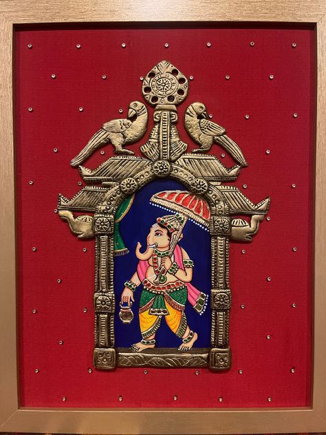 Prabhavali Decor, Easy Tanjore Painting, Tanjavur Painting Ganesha, Tanjore Painting Sketches Ganesha, Lord Paintings, Ganesh Clay Art On Canvas, Painting Of Ganesha, Ganesh Tanjore Painting, Painting Names