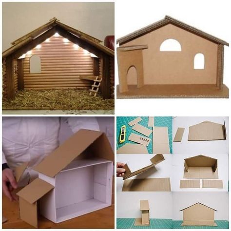 Cardboard Nativity Scene Diy, Crib Making Ideas For Christmas, Manger Scenes Nativity, Christmas Nativity Scene Diy, Nativity House, Christmas Nativity Scene Display, Christmas Crib Ideas, Nativity Scene Diy, Scene Diy