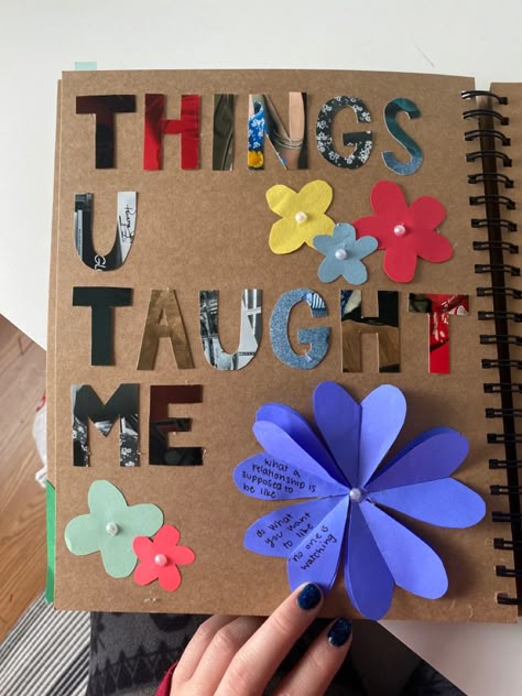 Things You Taught Me Scrapbook, Things To Make For One Year Anniversary, Scrape Book Cover Ideas, Book Of Us Diy, Couple Notebook Ideas Journals, Scrap Booking Ideas For Bestie, Scrapbook For Grandma, Scrapbook Ideas Gift, Homemade Photo Album